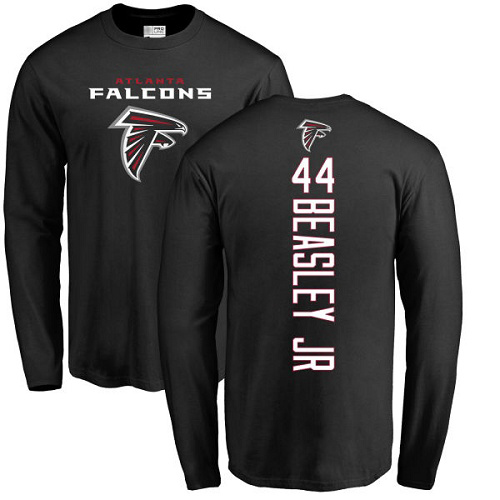 Atlanta Falcons Men Black Vic Beasley Backer NFL Football #44 Long Sleeve T Shirt->nfl t-shirts->Sports Accessory